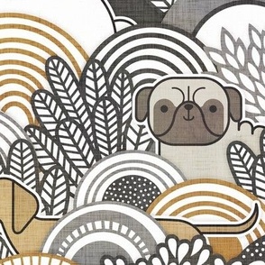 Dog Park- Silver and Gold- Neutral Colors- Dogs Wallpaper- Corgi- Chihuahua- Doxie- Dashchund- Pug- Shih Tzu- Poodle- Schnauzer- Spaniel- Rescue Pets- Large