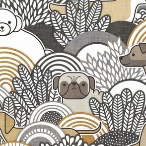 Dog Park- Silver and Gold- Neutral Colors- Dogs Wallpaper- Corgi- Chihuahua- Doxie- Dashchund- Pug- Shih Tzu- Poodle- Schnauzer- Spaniel- Rescue Pets- Medium