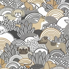 Dog Park- Silver and Gold- Neutral Colors- Dogs Wallpaper- Corgi- Chihuahua- Doxie- Dashchund- Pug- Shih Tzu- Poodle- Schnauzer- Spaniel- Rescue Pets- Small