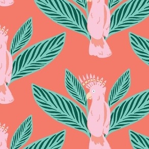 Large - Cockatoo Jungle Queen - Tropical Paradise Bird pattern design coral background