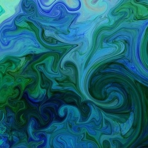 Abstract fluid wavy swirls. Fluid art in green and  turquoise colors