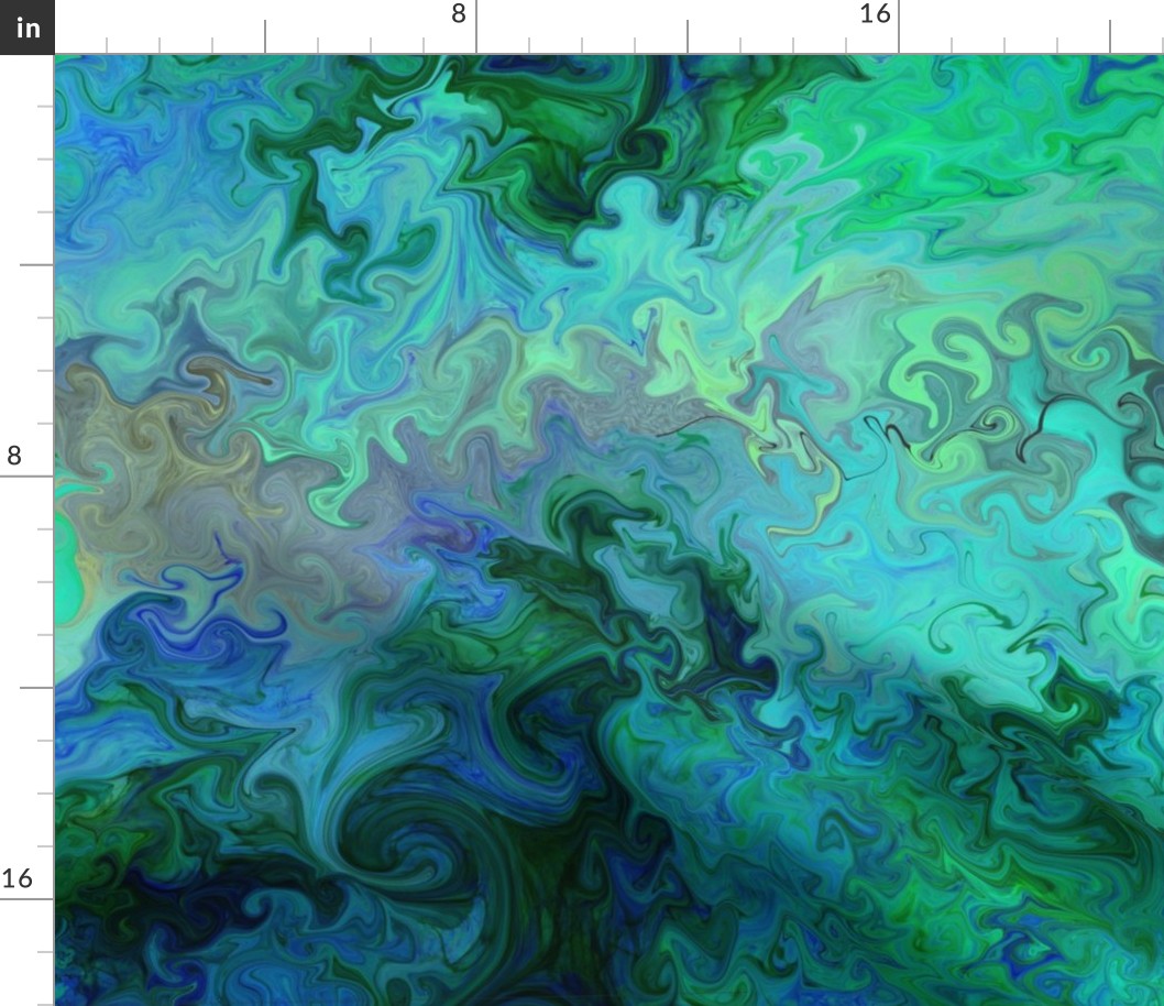 Abstract fluid wavy swirls. Fluid art in green and  turquoise colors