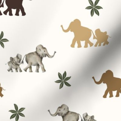 Mother and Baby Elephants in Earth Tones for Nursery and Kids
