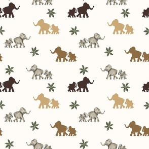 Mother and Baby Elephants in Earth Tones for Nursery and Kids