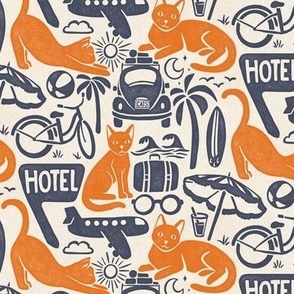 Vacation Cats - 6" medium - orange, navy, and alabaster 