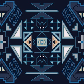 Four Bighorns Native American Navajo Aztec Blanket Animal Symbolism Panel