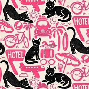 Vacation Cats - 6" medium - black, pink, and alabaster 