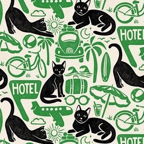 Vacation Cats - 6" medium - black, green, and alabaster 