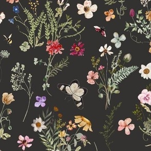 Wren's Wildflower Garden and Butterflies / Charcoal Black