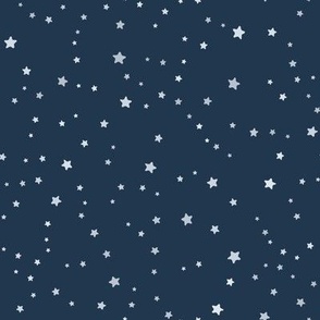 Hand drawn Grey stars on blue night sky, seamless star pattern