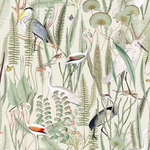 Herons in marsh, large scale, on alabaster sw