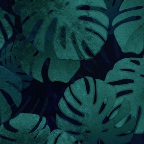 Emerald Green Large Tropical Monstera Pattern