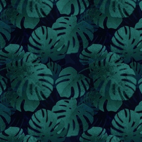 Emerald Green Large Tropical Monstera Pattern Smaller Scale