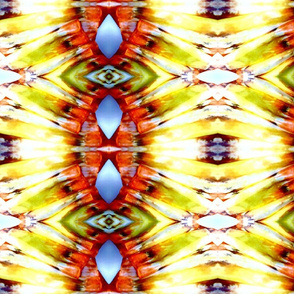 Yellow and Orange with Blue Dimond Abstract Design 