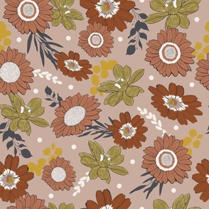 24x24 Retro Flowers - JUMBO Scale - Wallpaper with Flowers - Wallpaper Cure - Peel and Stick Wallpaper - Wallpaper - Flowers for Home Decor
