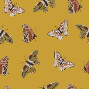 24x24 JUMBO Scale Butterflies - Yellow - Wallpaper with Butterflies - Wallpaper Cure - Butterflies Aesthetic - Peel and Stick Wallpaper - Retro
