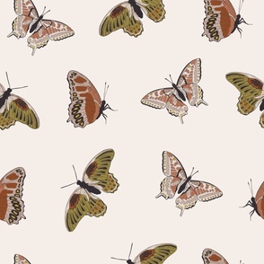 24x24 JUMBO Scale Butterflies - Cream - Wallpaper with Butterflies - Wallpaper Cure - Butterflies Aesthetic - Peel and Stick Wallpaper - Retro 