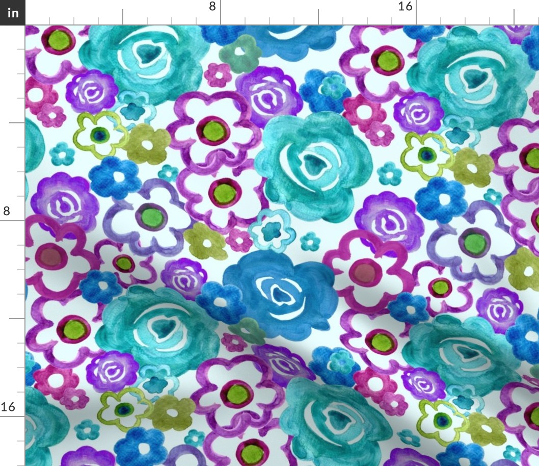 1960s Floral Inspiration Teal Mauves