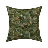 Boho moss garden with moss sporophytes and boho medallions - olive green - mid-large