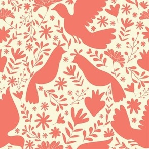 Otomi birds beige orange - BIG Wallpaper