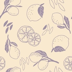 Light Purple Lemons  On Cream - Medium