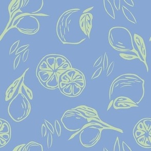 Lime Colour Lemons On Blue - Medium