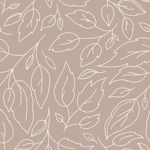 White line leaves on a pastel brown background