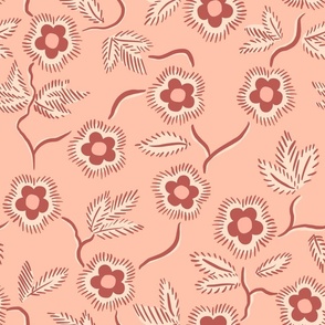 Pink, Rust, and Cream Vintage Floral Dreams / Elegant Floral Wallpaper / Illustrated Floral 