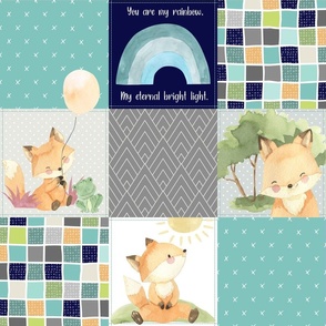 Freddie Fox Quilt Blanket – Baby Fox + Rainbows Patchwork Nursery Fabric, Bedding Cheater Quilt A