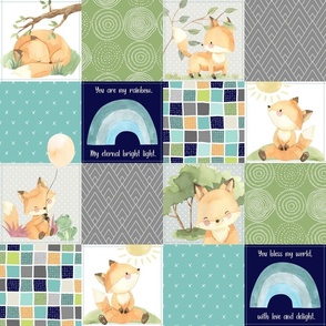 4 1/2" Freddie Fox Quilt Blanket – Baby Fox + Rainbows Patchwork Nursery Fabric, Bedding Cheater Quilt A
