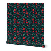 Red poppies on a dark teal background
