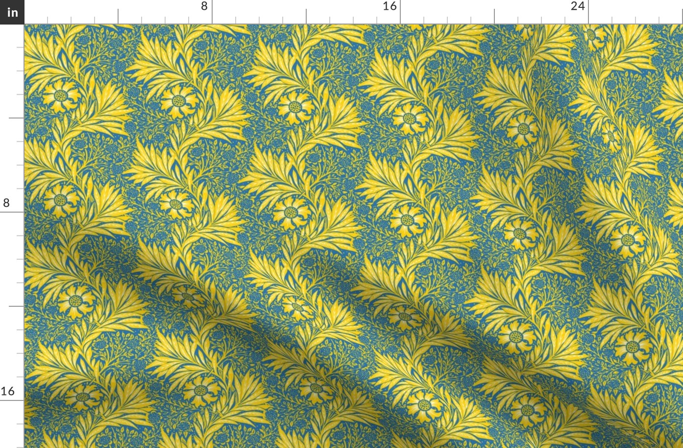 1875 Marigold by William Morris - U of California Los Angeles colors - Gold and White on Blue