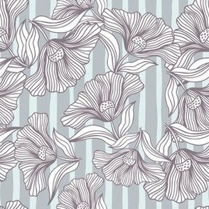 Plum Line Art Floral on Mint Stripes