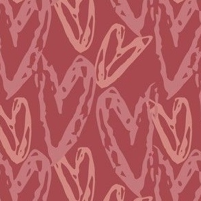 Coral and carnation pink textured hearts