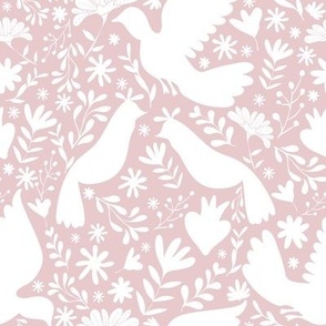 Otomi birds white _ dust pink BIG