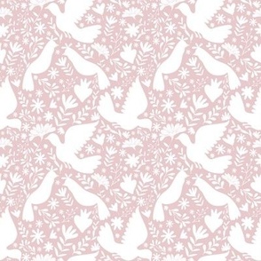 Otomi birds white _ dust pink Small