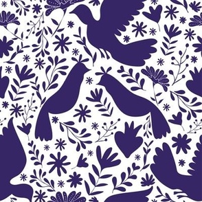 Otomi birds white-indigo BIG