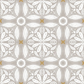 Floral Tile Grey White Large