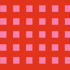 Red geometric lattice print on pink background (large)