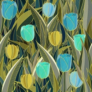 Gilded Tulip Garden in Turquoise and Citrine - Medium Scale