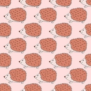 Small scale cheeky happy spikey punk hedgehogs in the garden pinky brown and blush - for kids decor, book bags, garden pillows, play tents, play mats, 