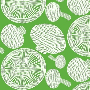 Mushrooms pop art block print white on lime green (large)