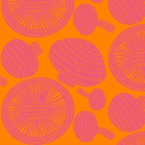 Mushrooms pop art block print pink on orange (large)