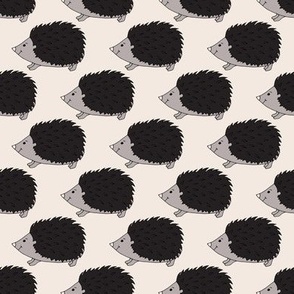 Small scale cheeky happy spikey punk hedgehogs in the garden black and grey - for kids decor, book bags, garden pillows, play tents, play mats, 