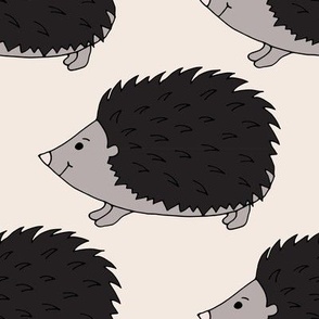 Large scale cheeky happy spikey punk hedgehogs in the garden black and grey - for kids decor, book bags, garden pillows, play tents, play mats, 