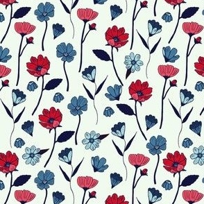 Red white and blue wildflowers