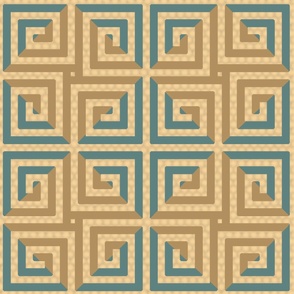 Greek Key Snail Trail Boxes Thick Beige and Sage Green Checkerboard