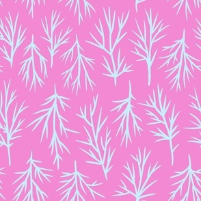 Blue Leaves on Hot Pink Background