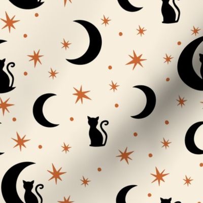 ( medium ) Black cats, moon and stars, Halloween 