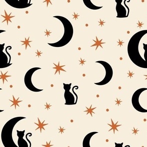 ( medium ) Black cats, moon and stars, Halloween 